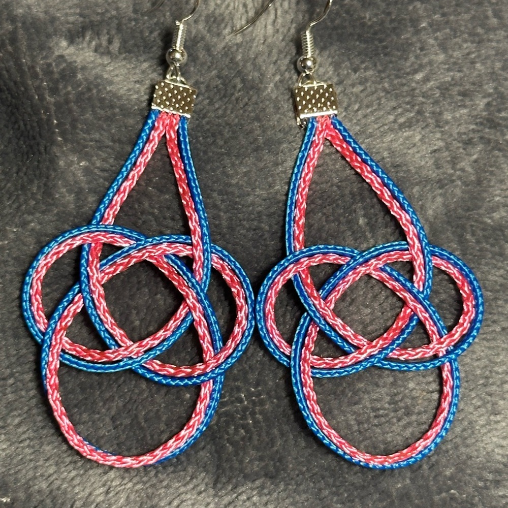 NEW! Handmade Electric Blue and Pink Knot Earrings